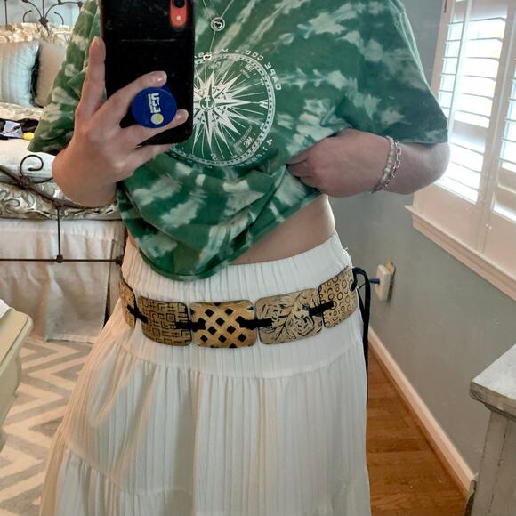 Plastic Faux Wood Carved Boho Y2K Tie Belt - Picture 2 of 5